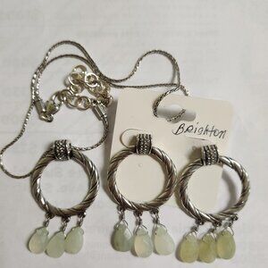 BRIGHTON MERIDIAN JADE Silver Post Drop EARRINGS & NECKLACE SET NWOT
